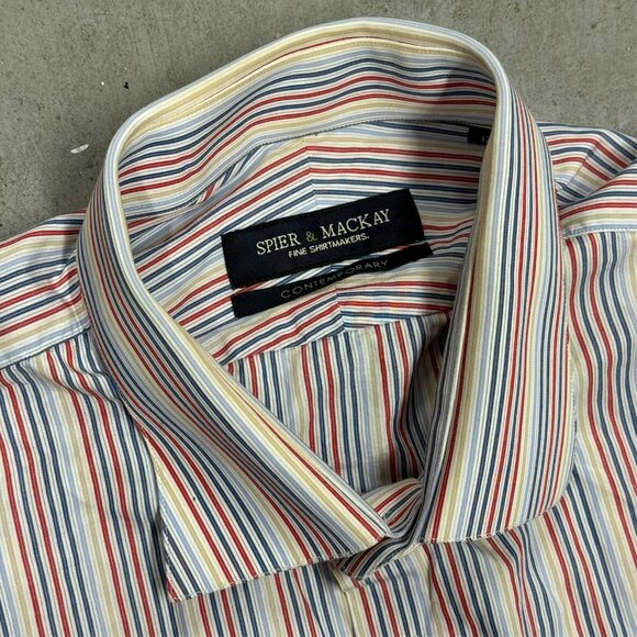 Spier & Mackay Contemporary Multicolor Striped Dress Shirt Cotton 43 17 XL - Picture 5 of 8